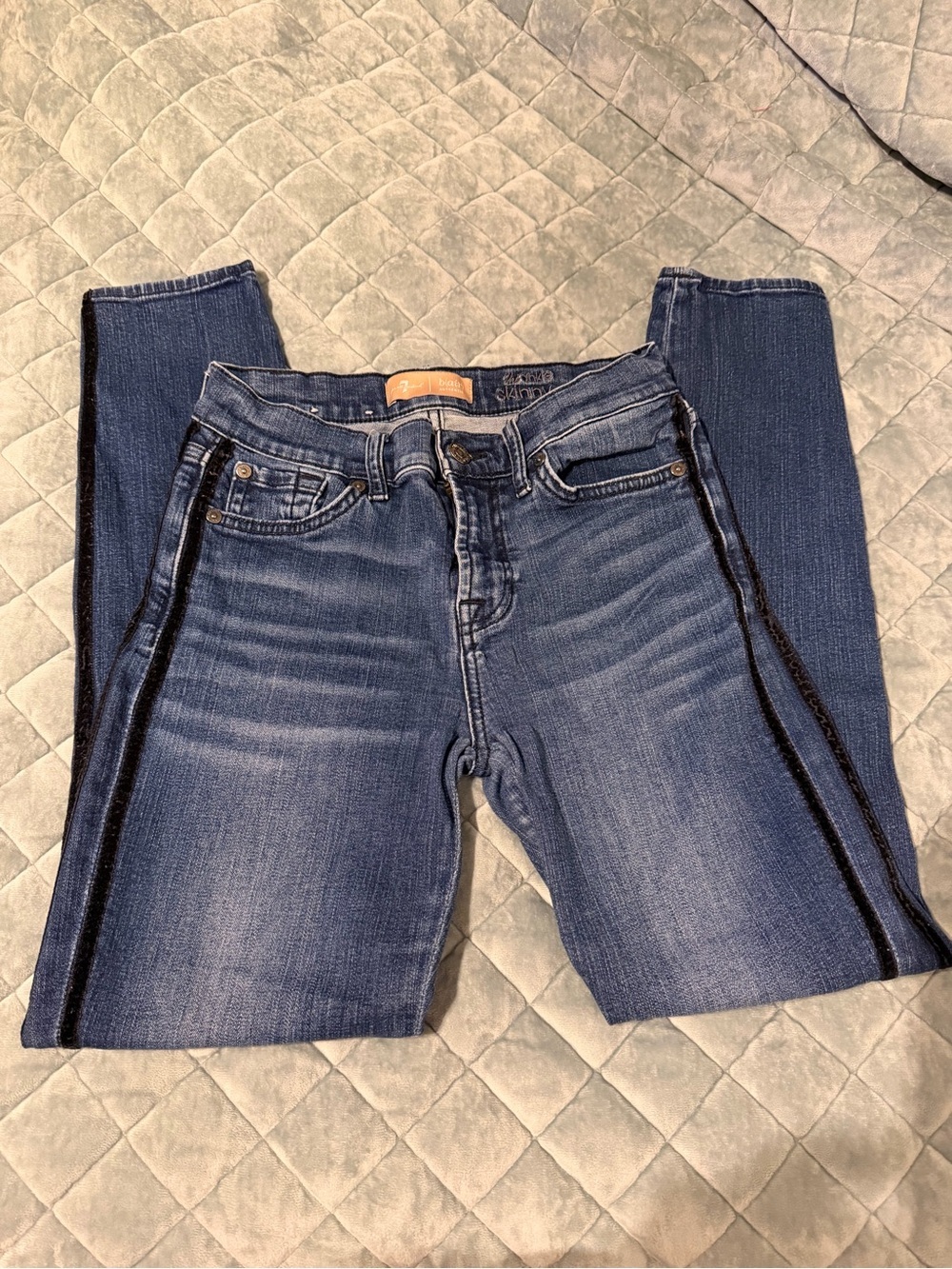 7 for all Mankind Skinny Jeans with Black Velvet Lines - size 26
